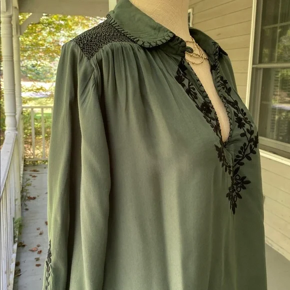 NATURAL LIFE Olive Green Blouse with Black Embroidery - Picture 5 of 16